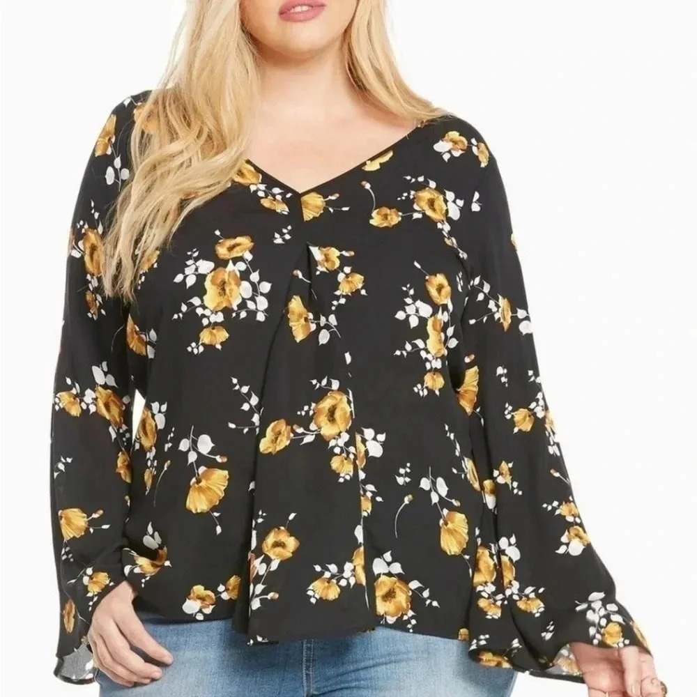 Torrid Womens‎ Blouse Floral Print V-Neck bohemian feminine baggy plus size